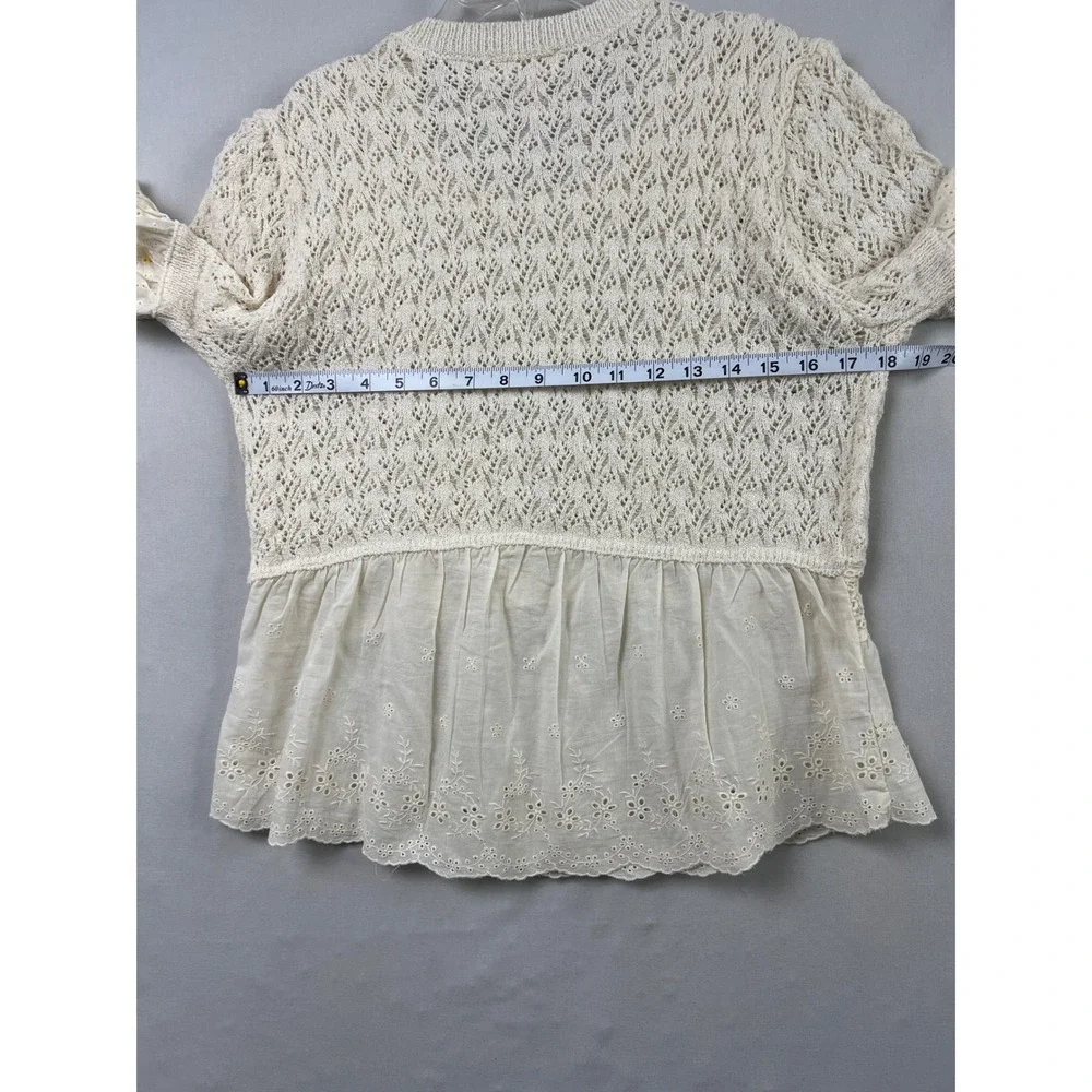 Illa Illa Crochet Top Womens Medium Ivory Eyelet Tiered Coquette Cottage Core - Picture 6 of 8
